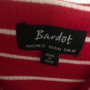 Bardot Dresses - Red Striped Ribbed Bardot Tie Strap Dress, Size M Bardot Dresses - Red Striped Ribbed Bardot Tie Strap Dress, Size M